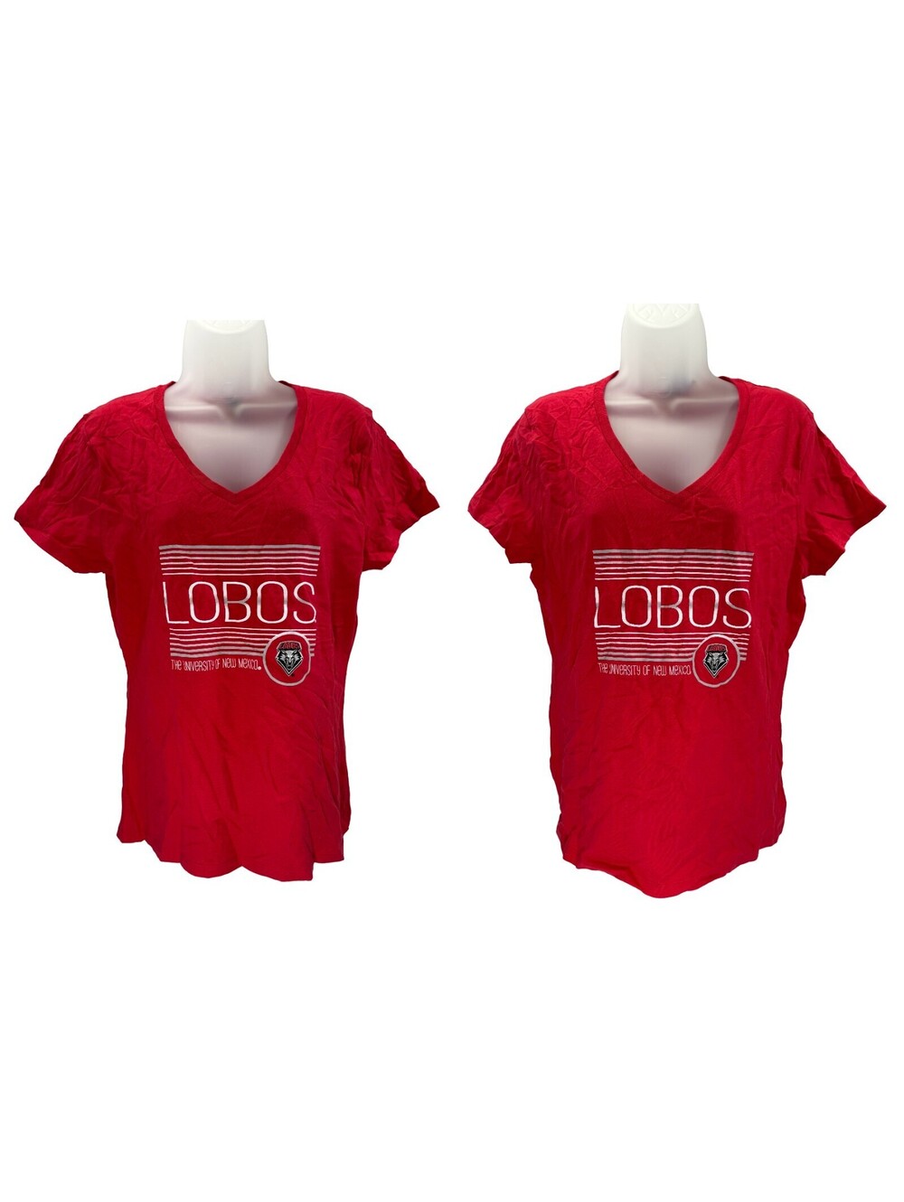 NWT 2 pc Lot New Mexico Lobos  T-Shirts Womens Medium V-Neck Red Hanes Nano-T